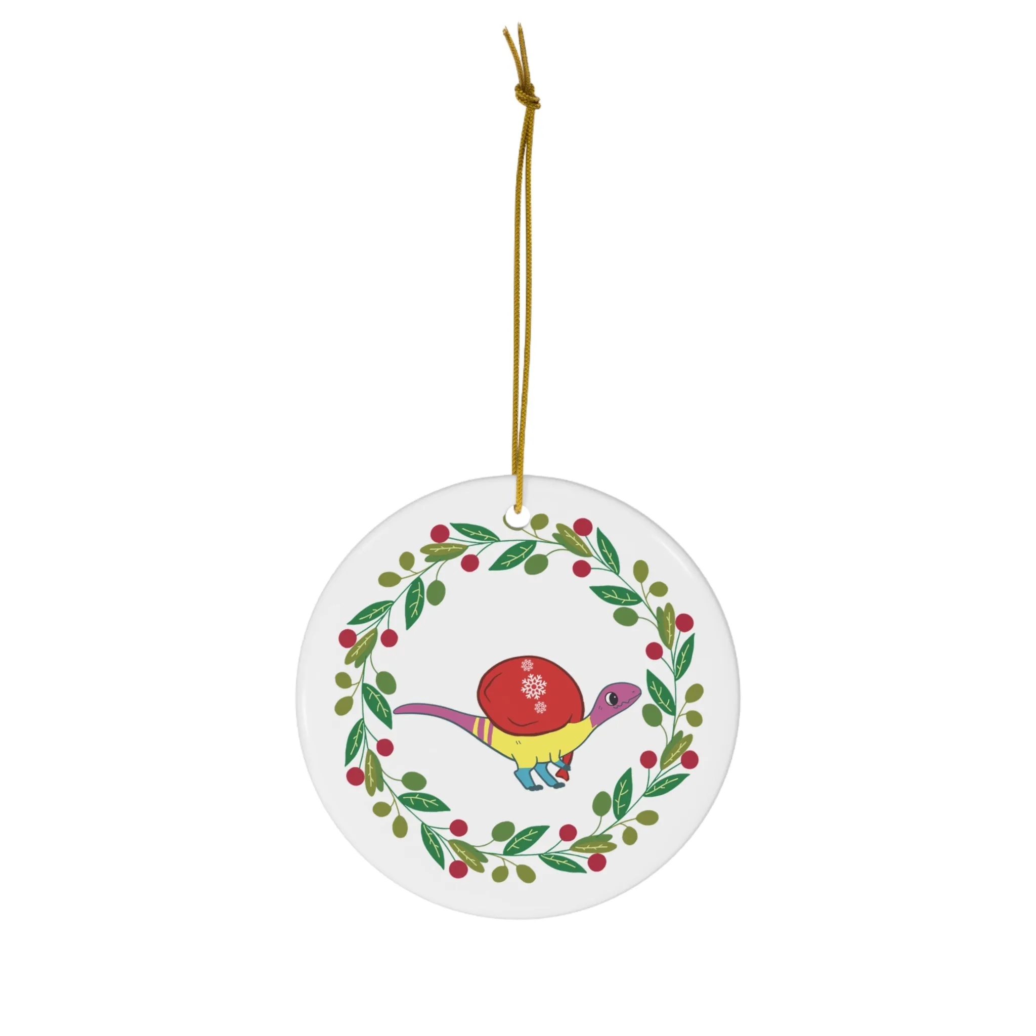 Holiday Pansexual Pride Coelophysis Ceramic Ornament - Wreath Edition