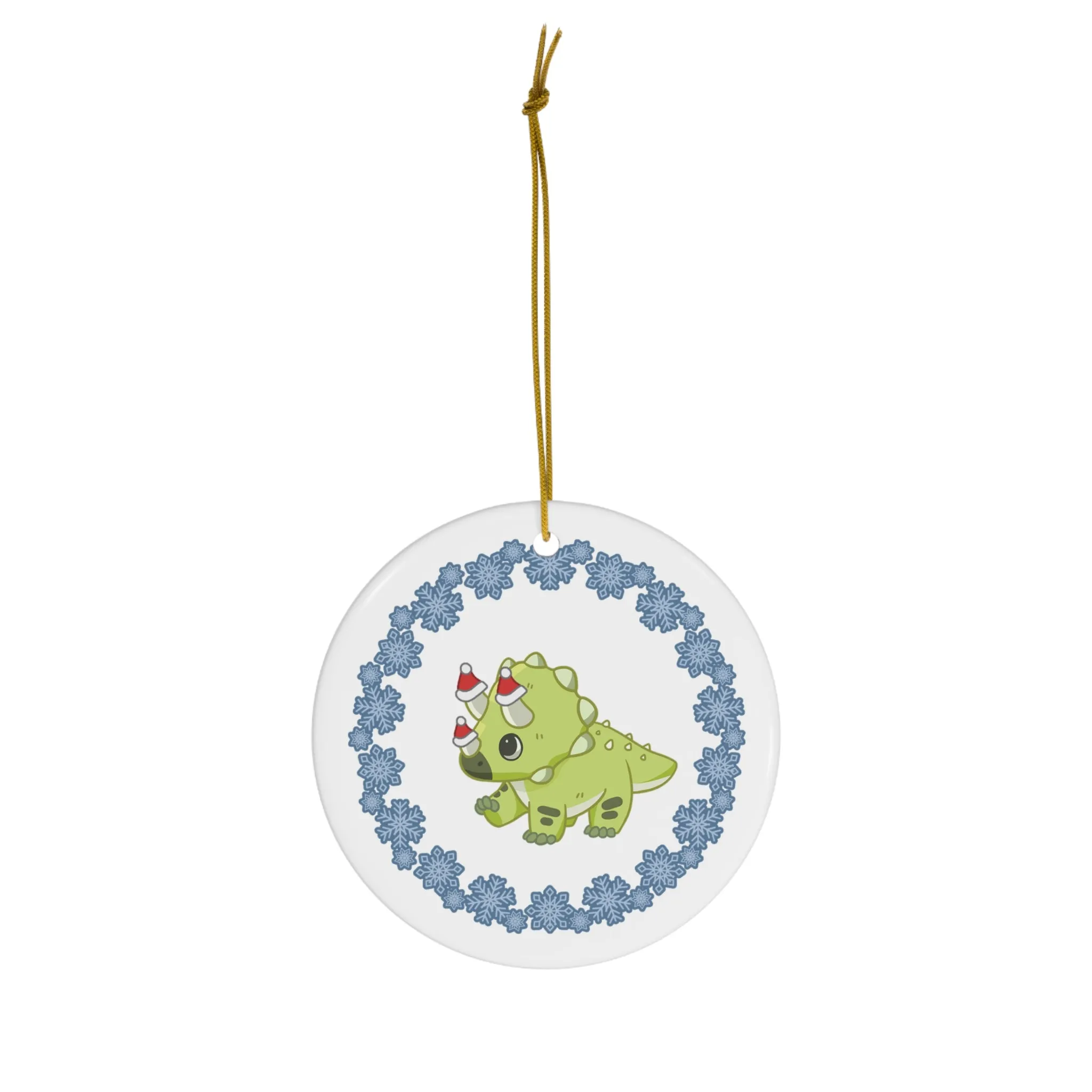 Holiday Triceratops - Ceramic Ornament - Snowflake Edition