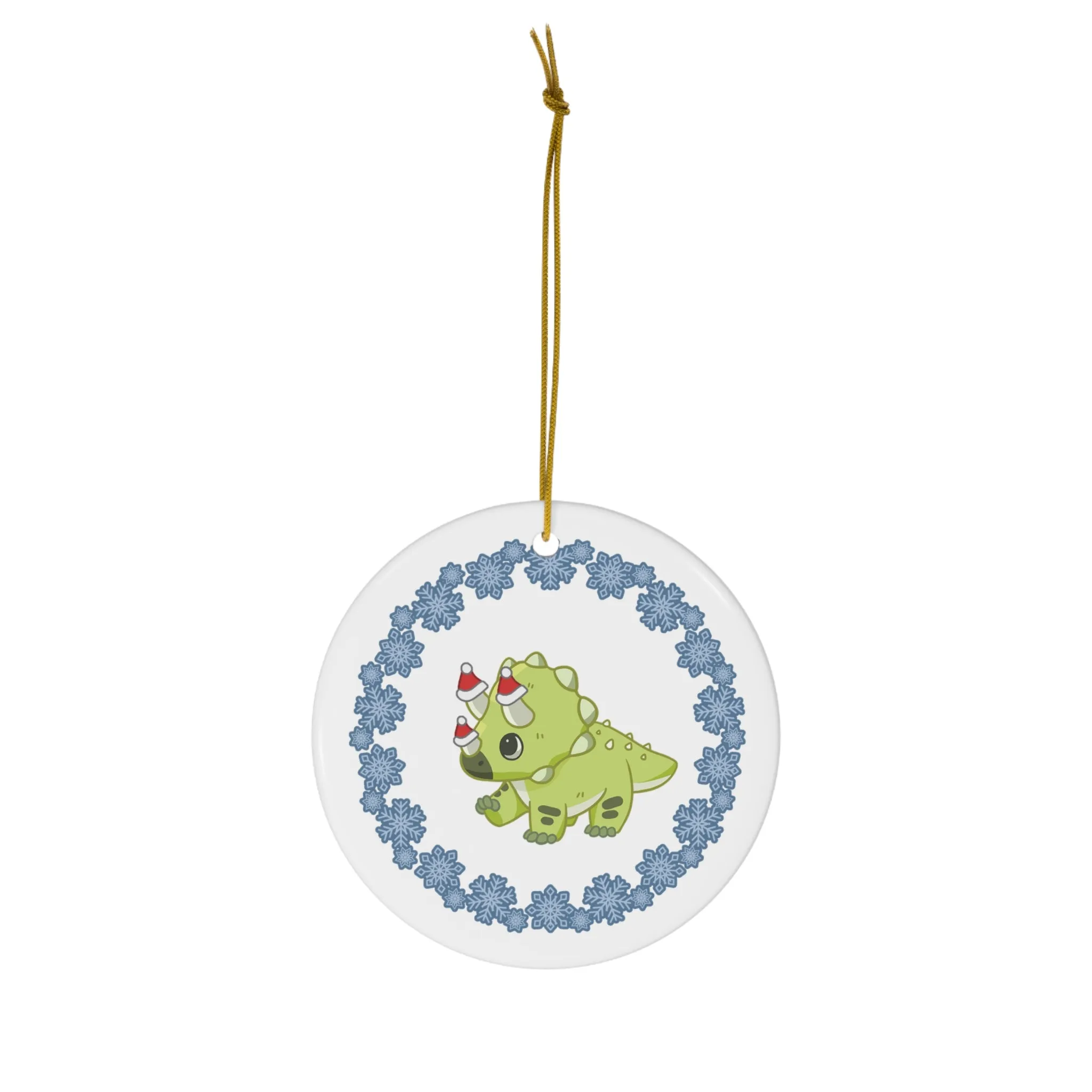 Holiday Triceratops - Ceramic Ornament - Snowflake Edition