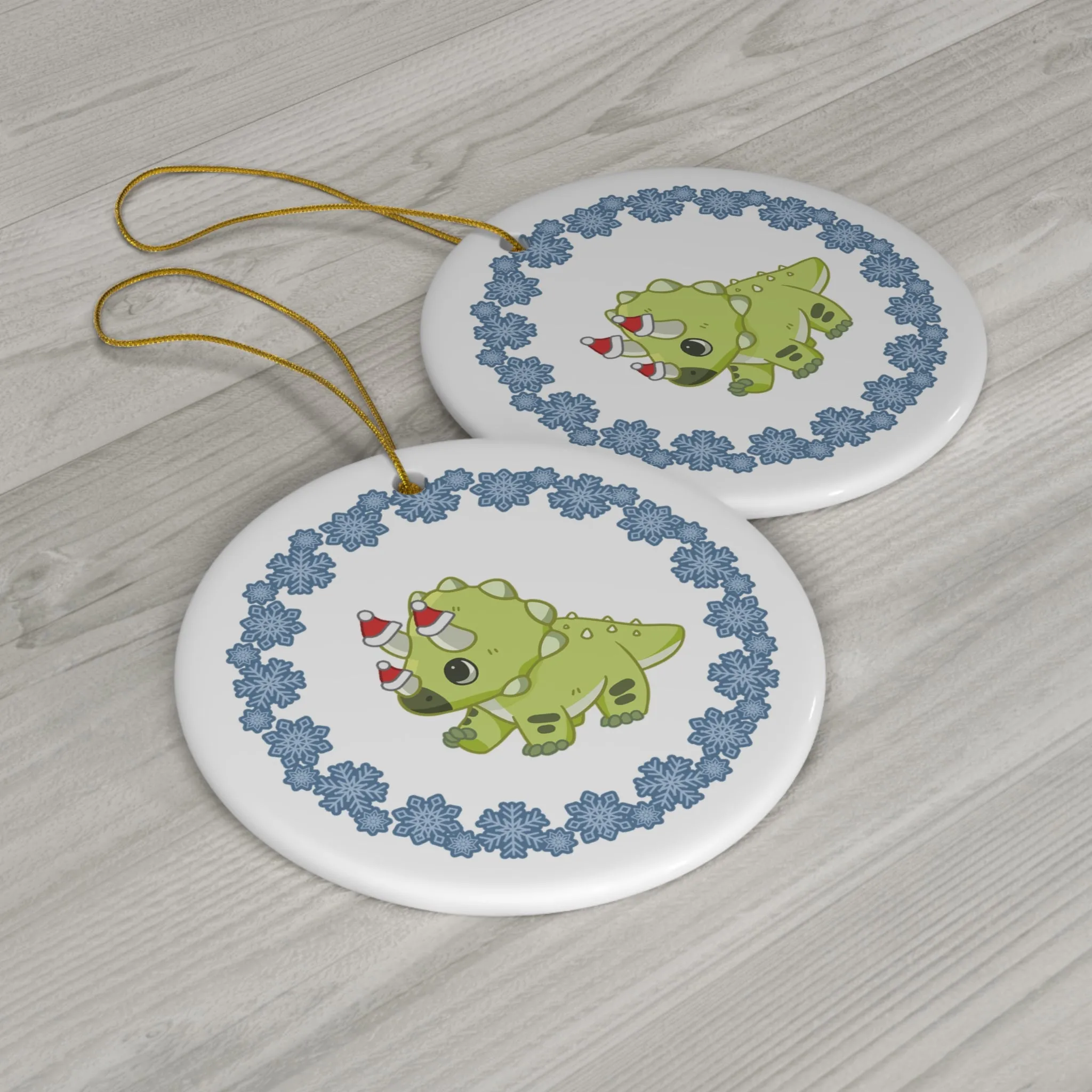 Holiday Triceratops - Ceramic Ornament - Snowflake Edition