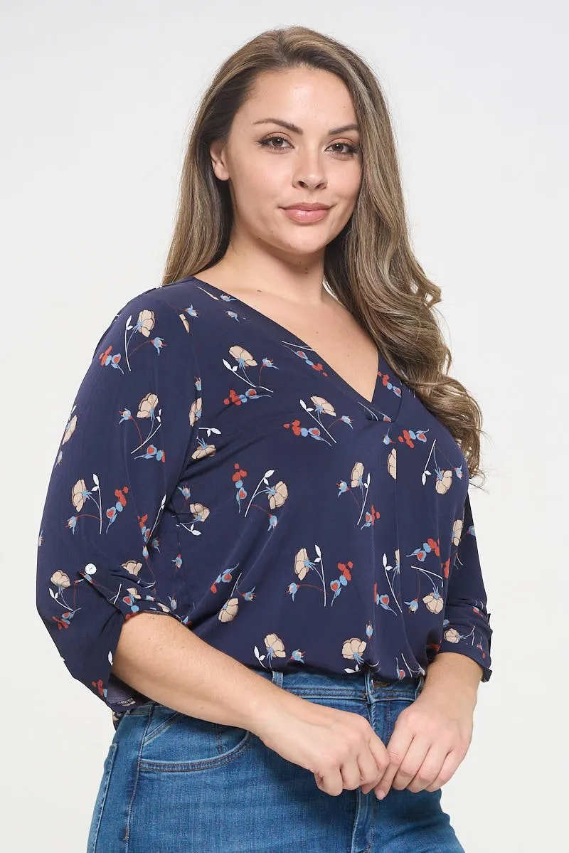 Hollie Plus Size Roll-tab Sleeve Knit Blouse