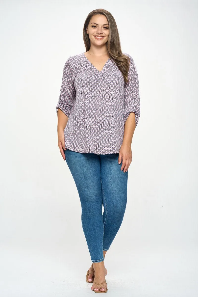 Hollie Plus Size Roll-tab Sleeve Knit Blouse