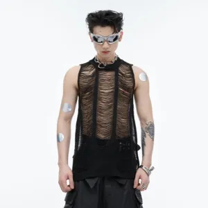Hollow-out Men's Vest Round Collar Knitting Tank TopS Slim Fit Solid Color Sleeveless Sexy Summer Streetwear 24Y173