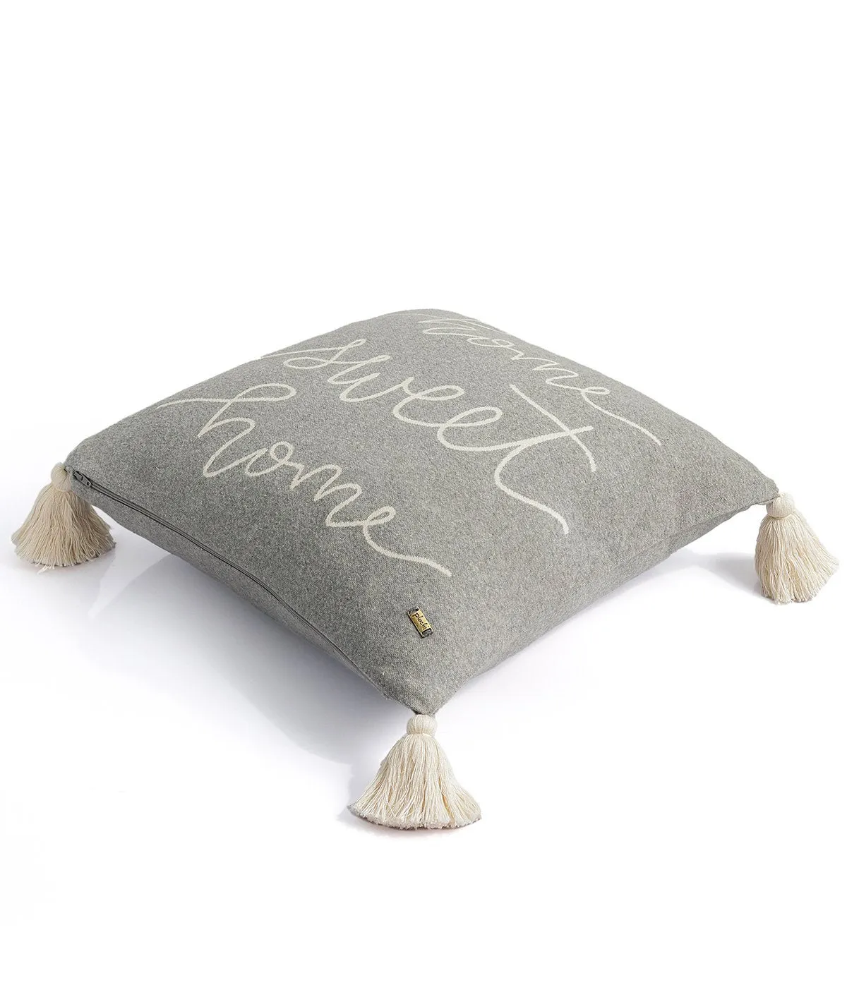 Home Sweet Home Cotton Knitted Decorative Light Grey Melange & Natural Color 18 x 18 Inches Cushion Cover