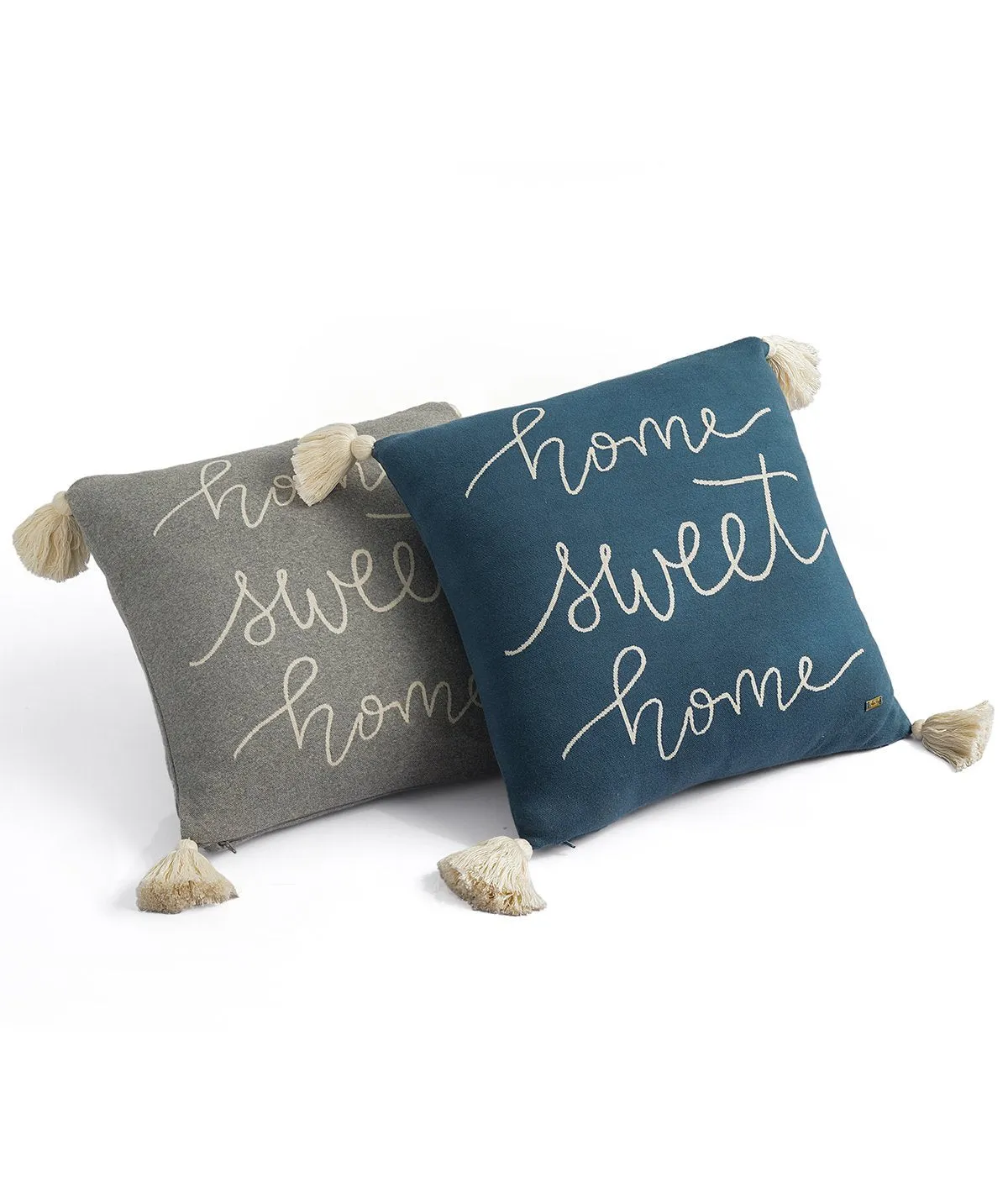 Home Sweet Home Cotton Knitted Decorative Light Grey Melange & Natural Color 18 x 18 Inches Cushion Cover