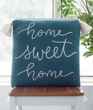 Home Sweet Home Cotton Knitted Decorative Teal Green Color 18 x 18 Inches Cushion Cover