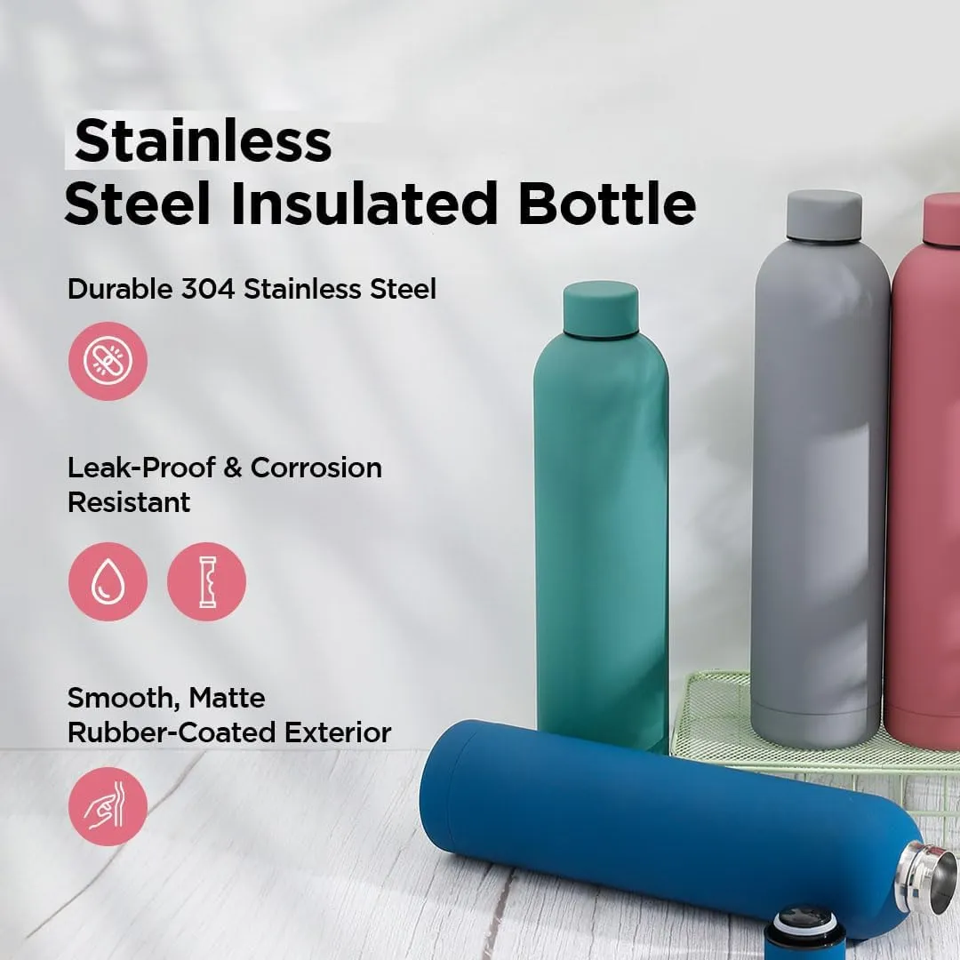 Homestic Water Bottle | Vacuum Insulated Travel Bottle | Hot & Cold Water Bottle | Smooth Rubber Finish Water Bottle | 1 LTR | PC-23823A | Blue