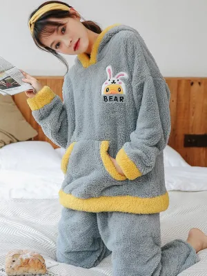 HOODED LITTLE YELLOW DUCK THICKENED FLANNEL SWEET