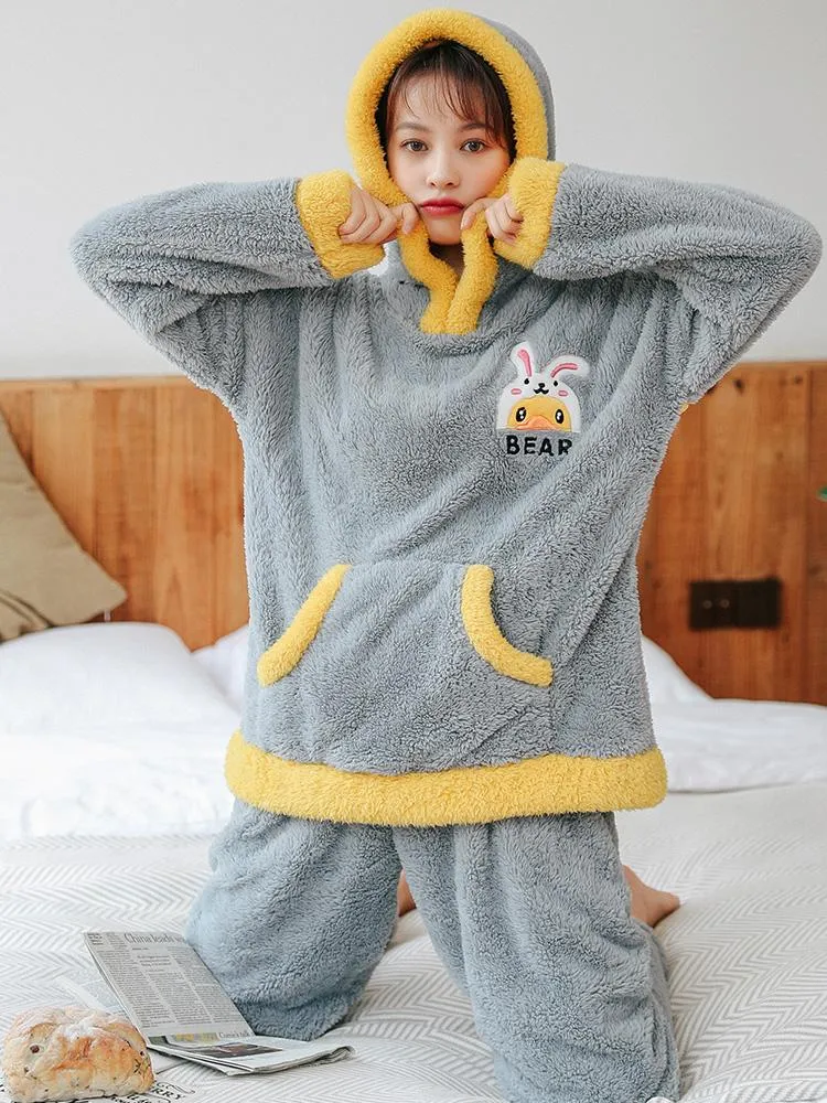 HOODED LITTLE YELLOW DUCK THICKENED FLANNEL SWEET