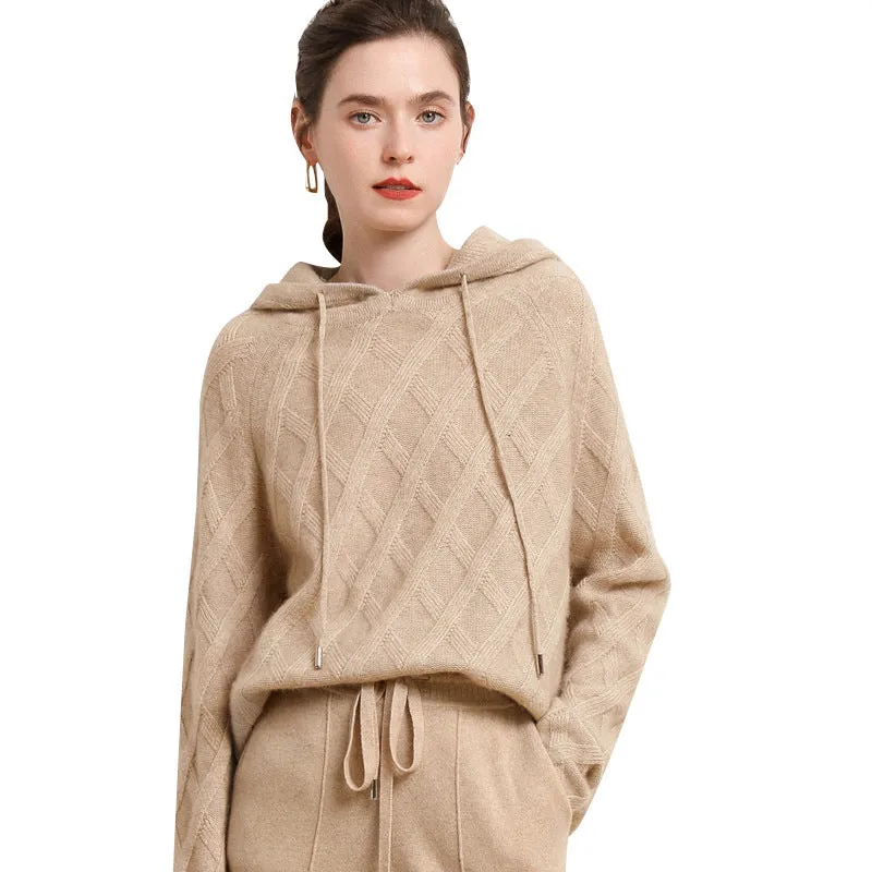 Hoodie Sweater for Women Cashmere Long Sleeve Loose Cashmere Sweater