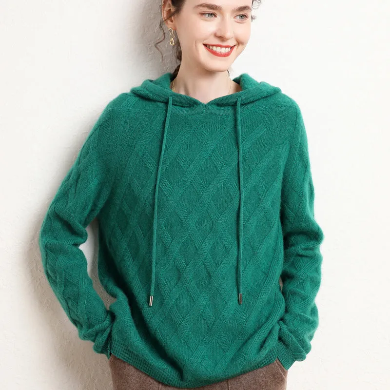 Hoodie Sweater for Women Cashmere Long Sleeve Loose Cashmere Sweater