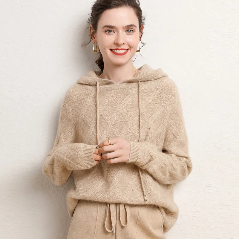 Hoodie Sweater for Women Cashmere Long Sleeve Loose Cashmere Sweater