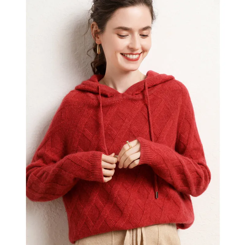 Hoodie Sweater for Women Cashmere Long Sleeve Loose Cashmere Sweater