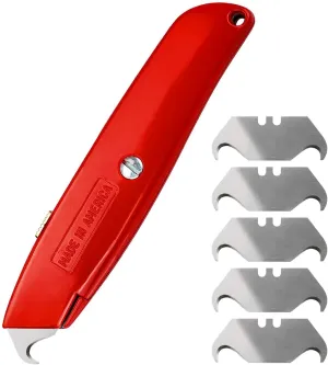 Hook Blade Utility Knife with 5 Utility Hook Blades, Shingle Cutter