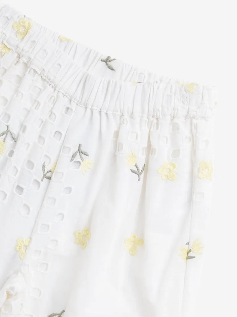 HOP Kids Off-White Cut-Out Detailed Mid-Rise Cotton Pants