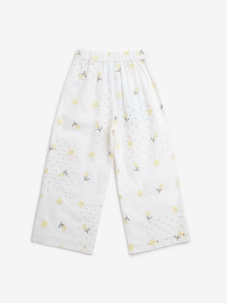 HOP Kids Off-White Cut-Out Detailed Mid-Rise Cotton Pants