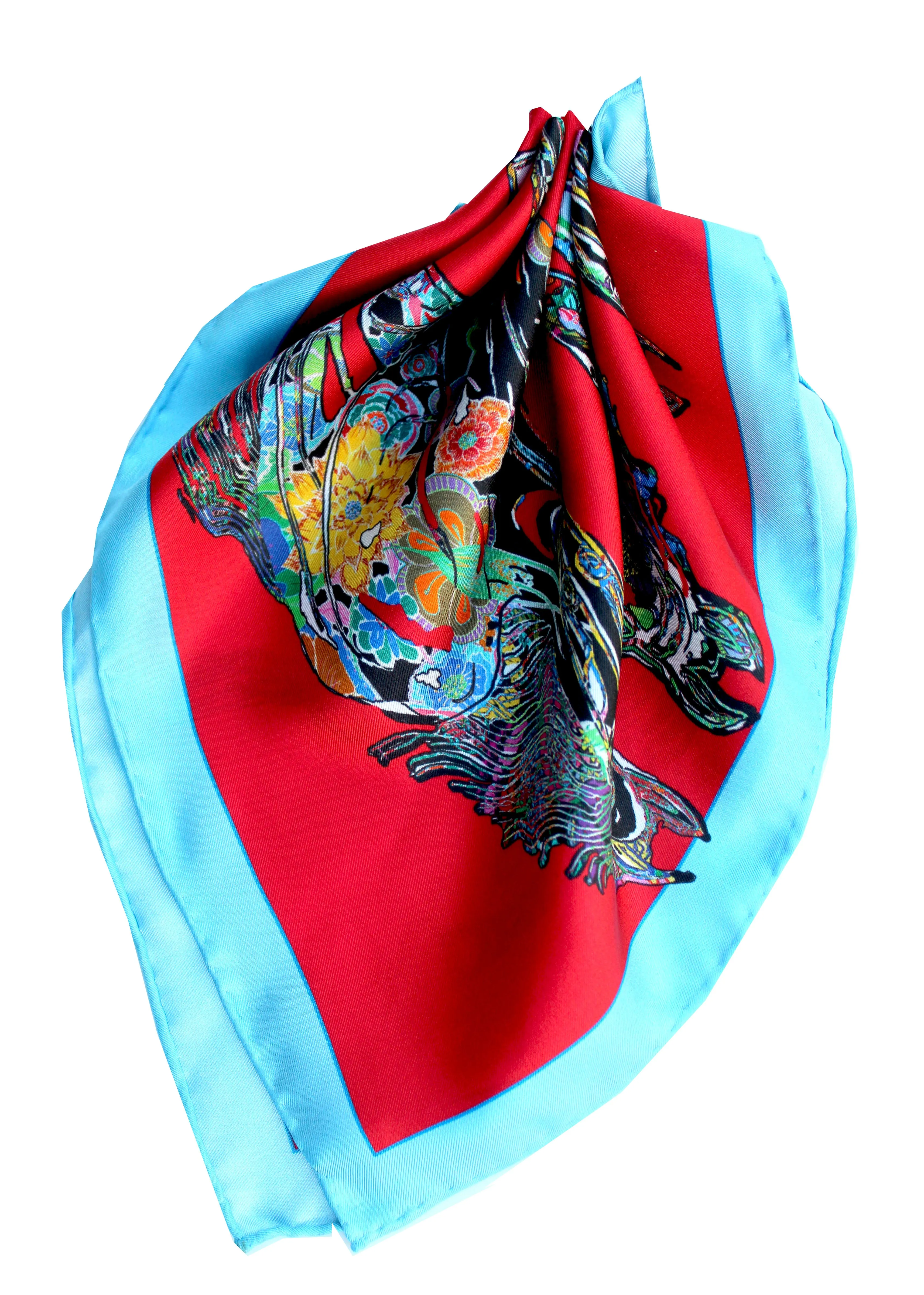 Horse Gallop, Red Neckerchief/Pocket Square, 45cm Square
