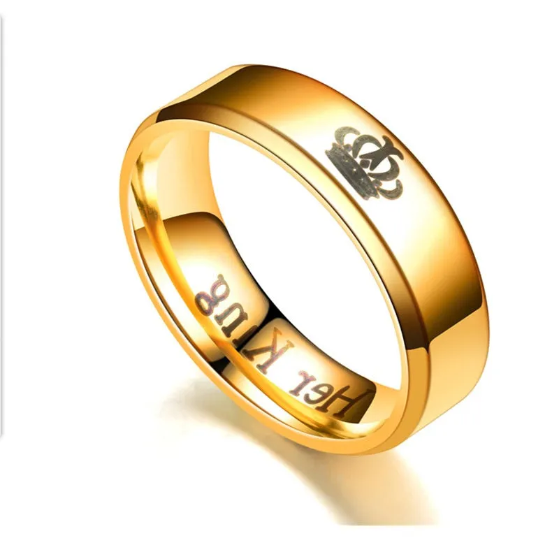 Hot Sale 1Pcs 3 Colors Titanium His Queen Her King DIY Engraved Couple Ring Romantic Engagement Wedding Rings for Lover Jewelry
