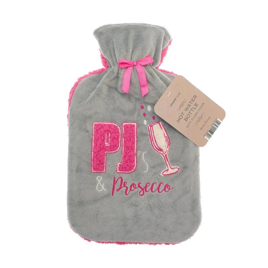 Hot Water Bottle Large Sherpa Fleece Cover Embroidery Slogan