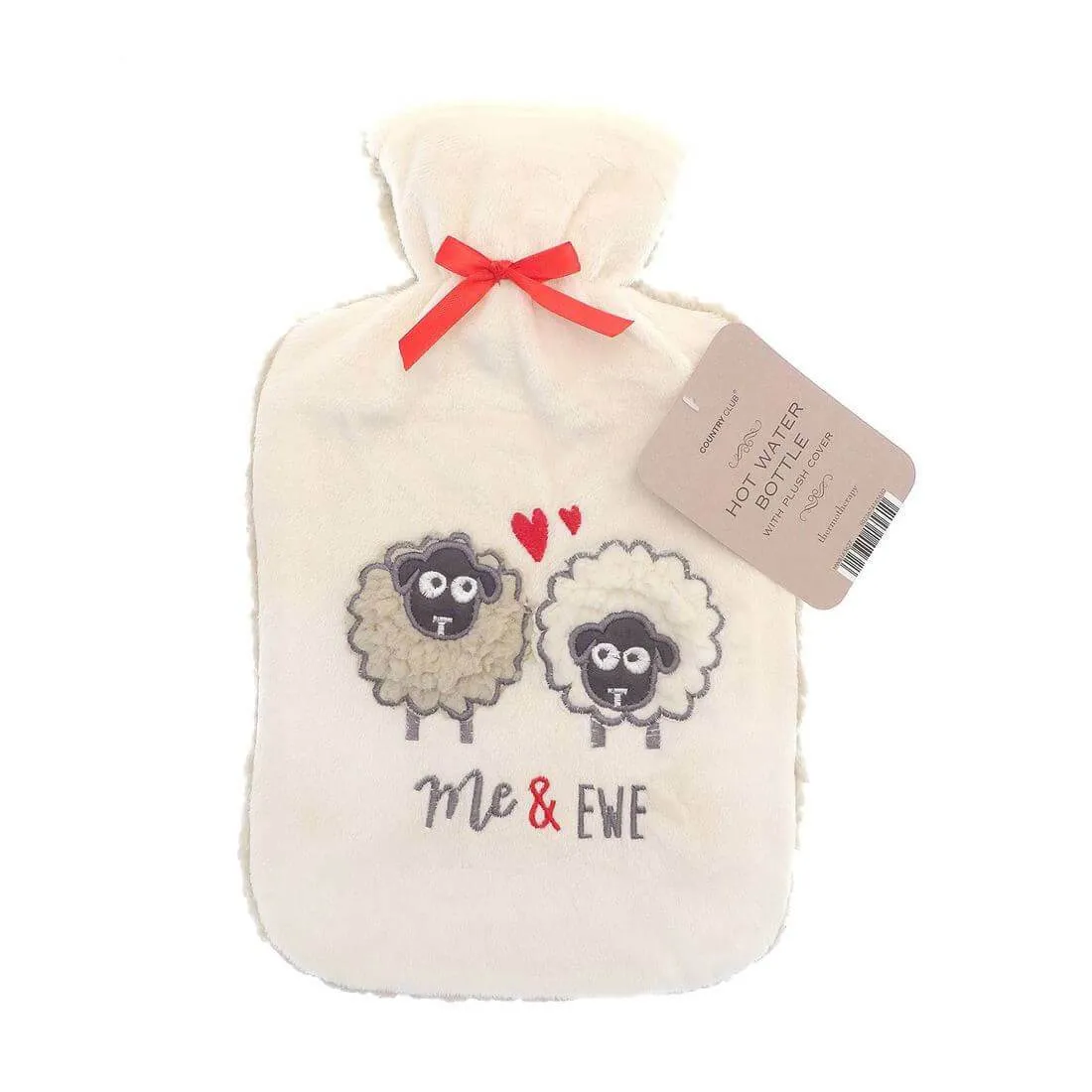 Hot Water Bottle Large Sherpa Fleece Cover Embroidery Slogan