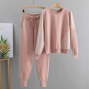 Houndstooth Details Fine Knit Loungewear Set