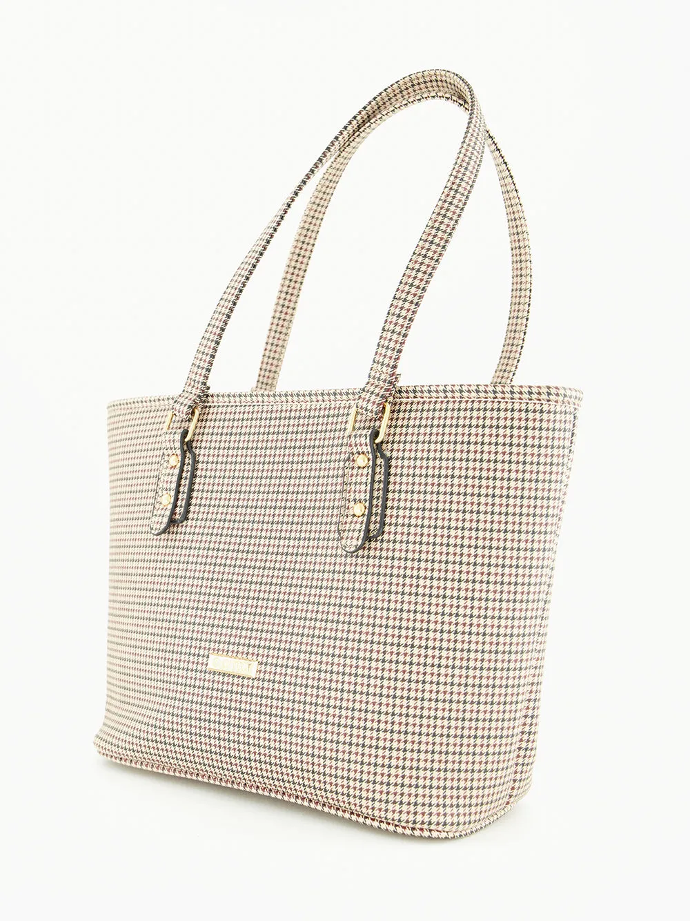 Houndstooth Tote Bag.Gold Trims.