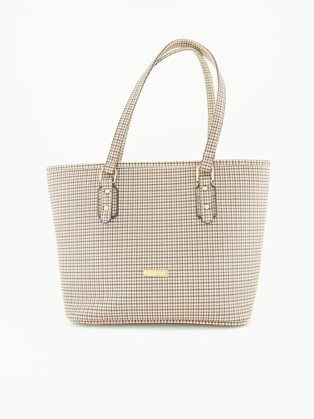 Houndstooth Tote Bag.Gold Trims.