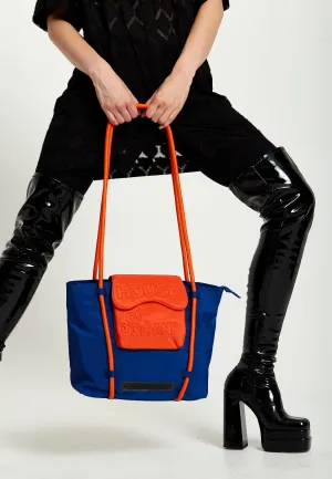 House Of Holland Tote Bag With Quilted Logo In Orange And Royal Blue