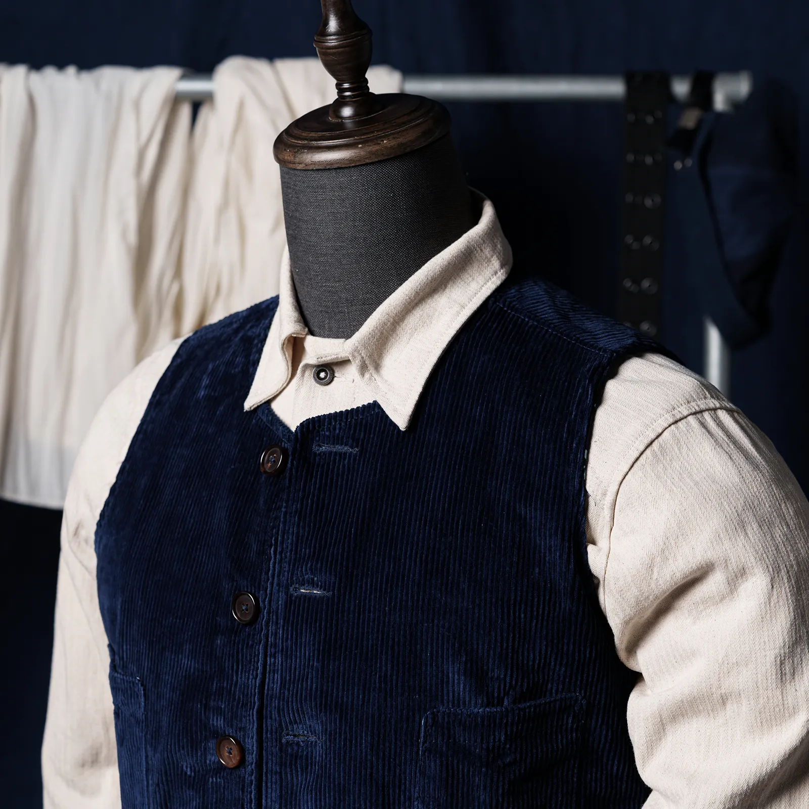 Huang's Weaving Indigo Blue Dyed Vest Heavy Cotton Corduroy Retro Casual Vest