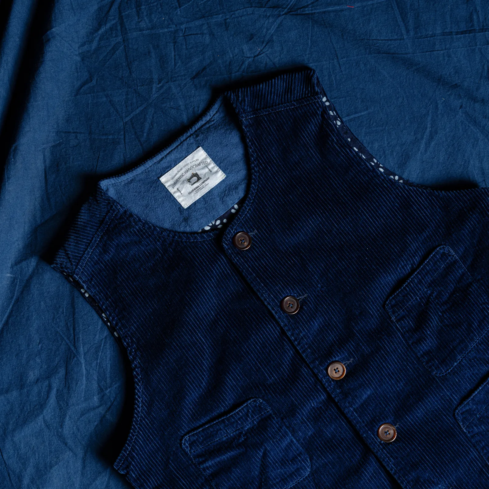 Huang's Weaving Indigo Blue Dyed Vest Heavy Cotton Corduroy Retro Casual Vest