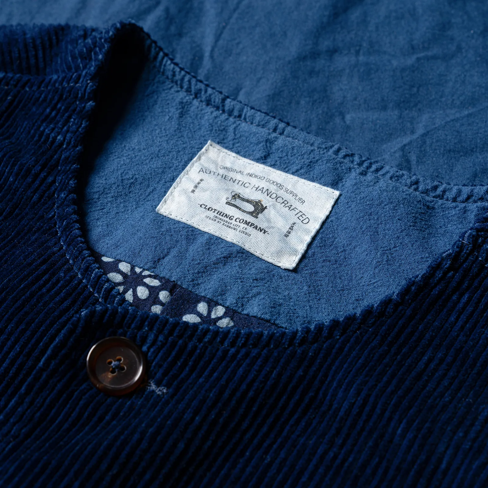 Huang's Weaving Indigo Blue Dyed Vest Heavy Cotton Corduroy Retro Casual Vest