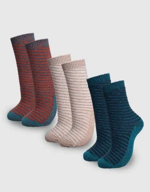 Hued Striped Wool Crew Socks 3 Pack