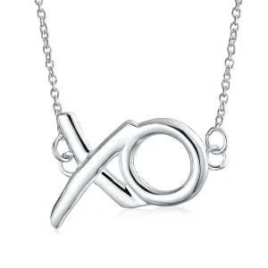 Hugs Kisses XO Station Pendant Charm Necklace High .925 Sterling Silver