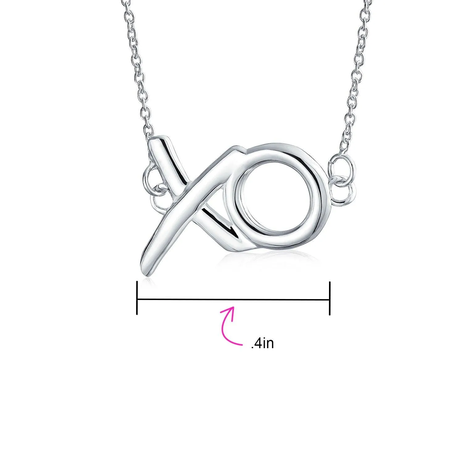 Hugs Kisses XO Station Pendant Charm Necklace High .925 Sterling Silver