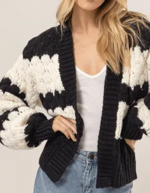HYFVE Scallop Striped Cardigan Open Front Long Sleeve Women's Casual Sweater