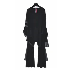 IC Collection Mesh Trim Palazzo Pant in Black  - 3897P-BLK