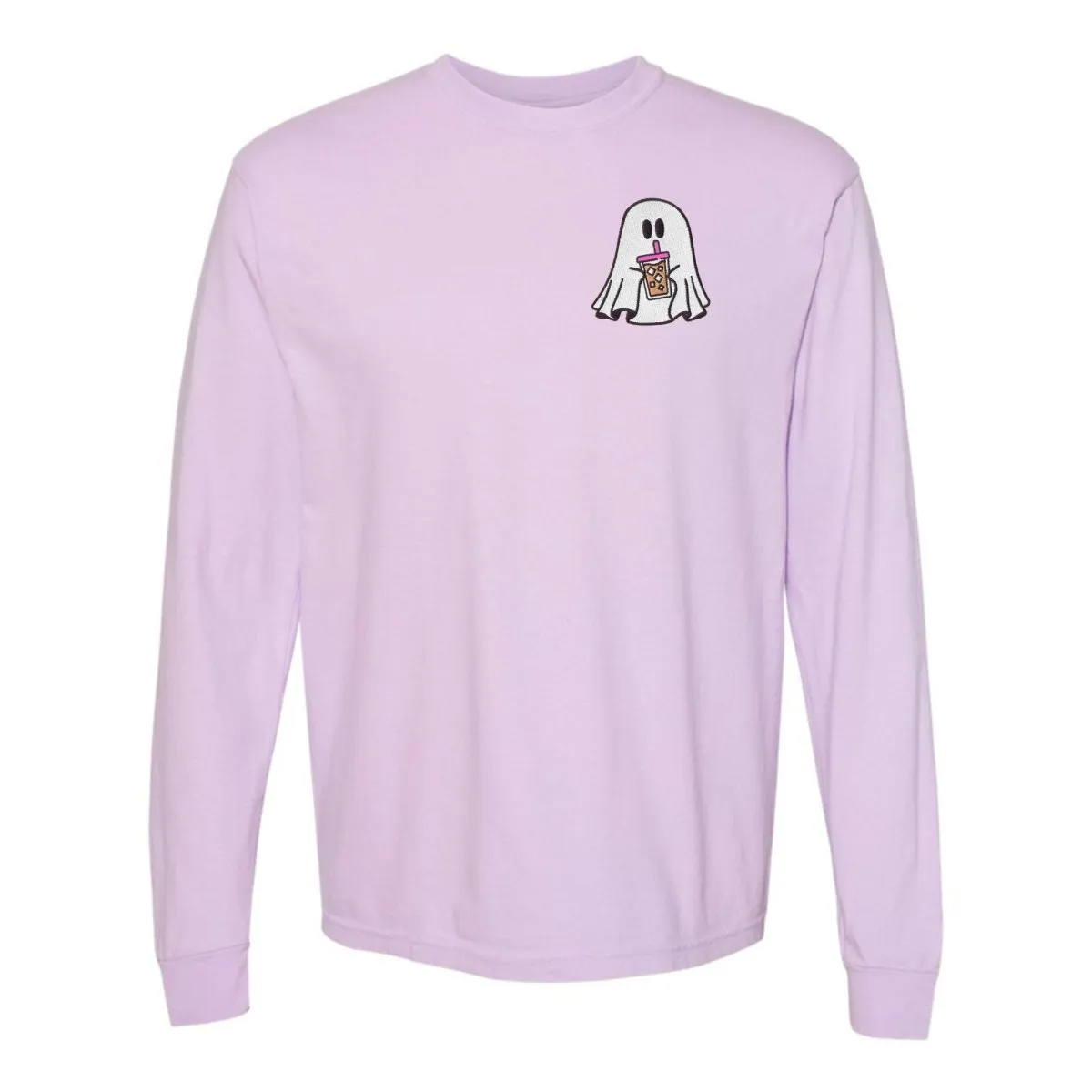 'Iced Coffee Ghost' Embroidered Long Sleeve T-Shirt