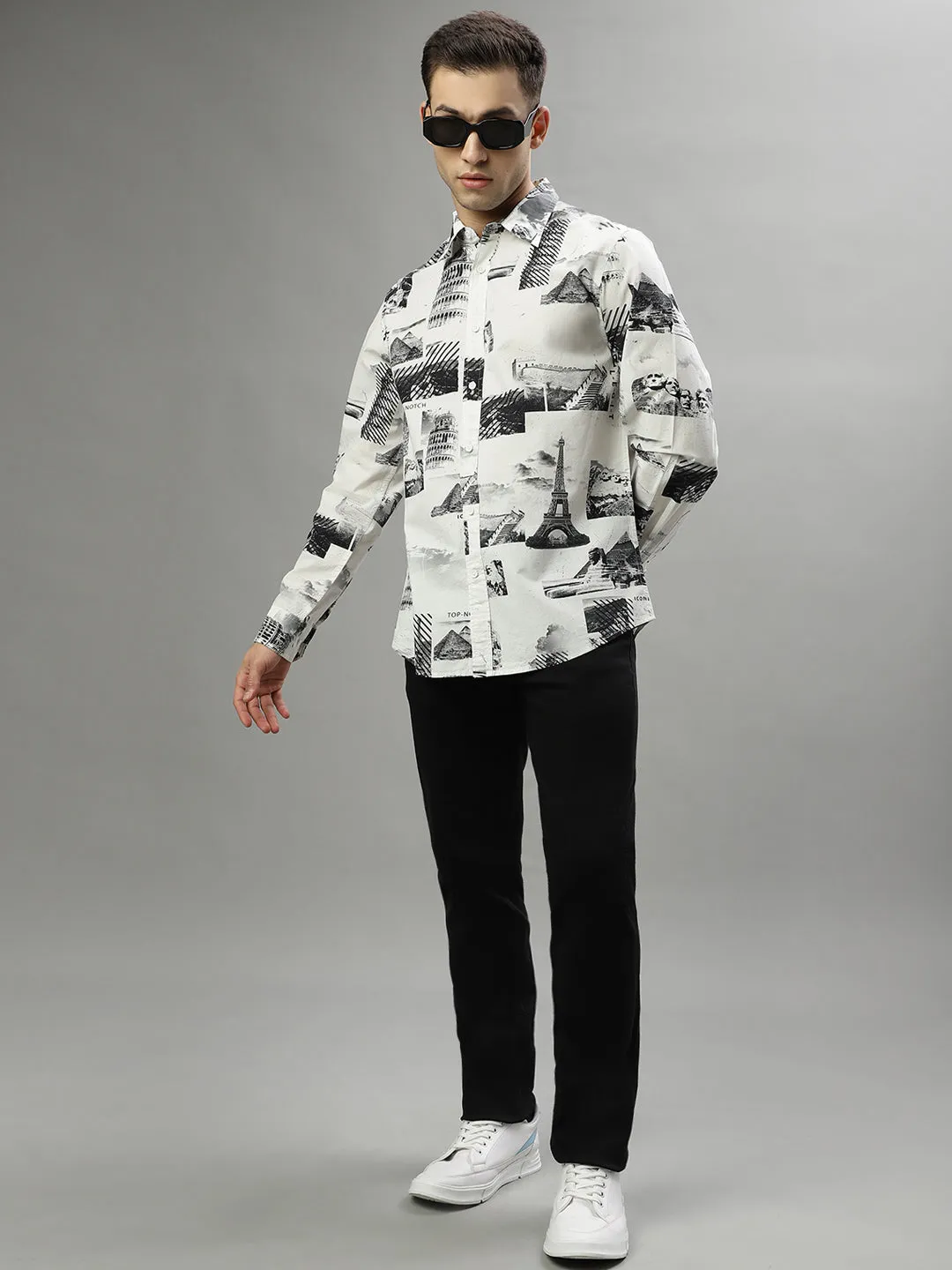 Iconic Black Printed Regular Fit Shirt