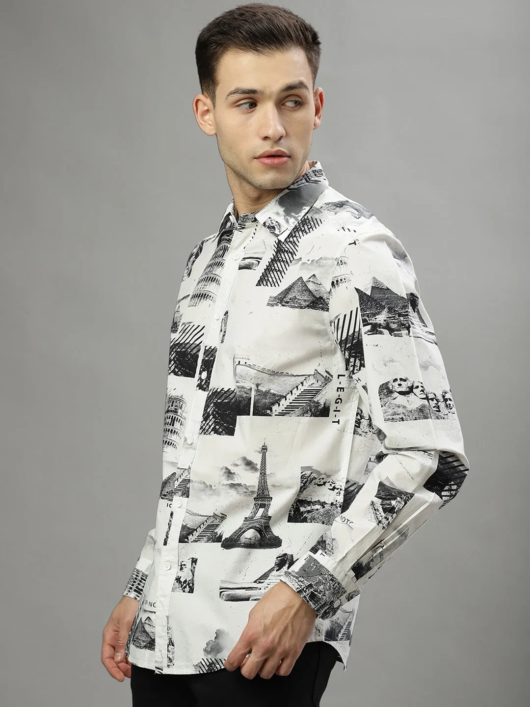 Iconic Black Printed Regular Fit Shirt
