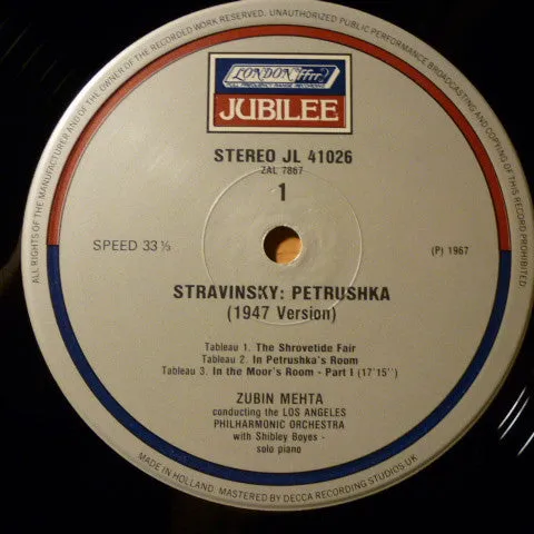 Igor Stravinsky  /  Los Angeles Philharmonic Orchestra  /  Zubin Mehta - Petrushka / Circus Polka (LP, Album, RE) (VG )