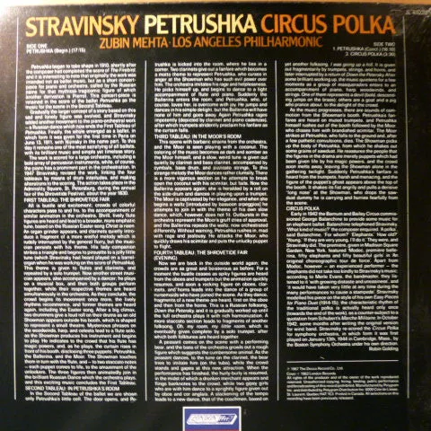 Igor Stravinsky  /  Los Angeles Philharmonic Orchestra  /  Zubin Mehta - Petrushka / Circus Polka (LP, Album, RE) (VG )