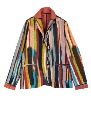 IKAT STRIPE KANTHA BASIC JACKET - is4052-red -