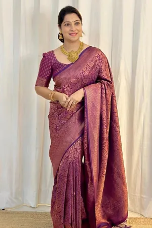 Incredible Purple Soft Silk Saree With Fragrant Blouse Piece
