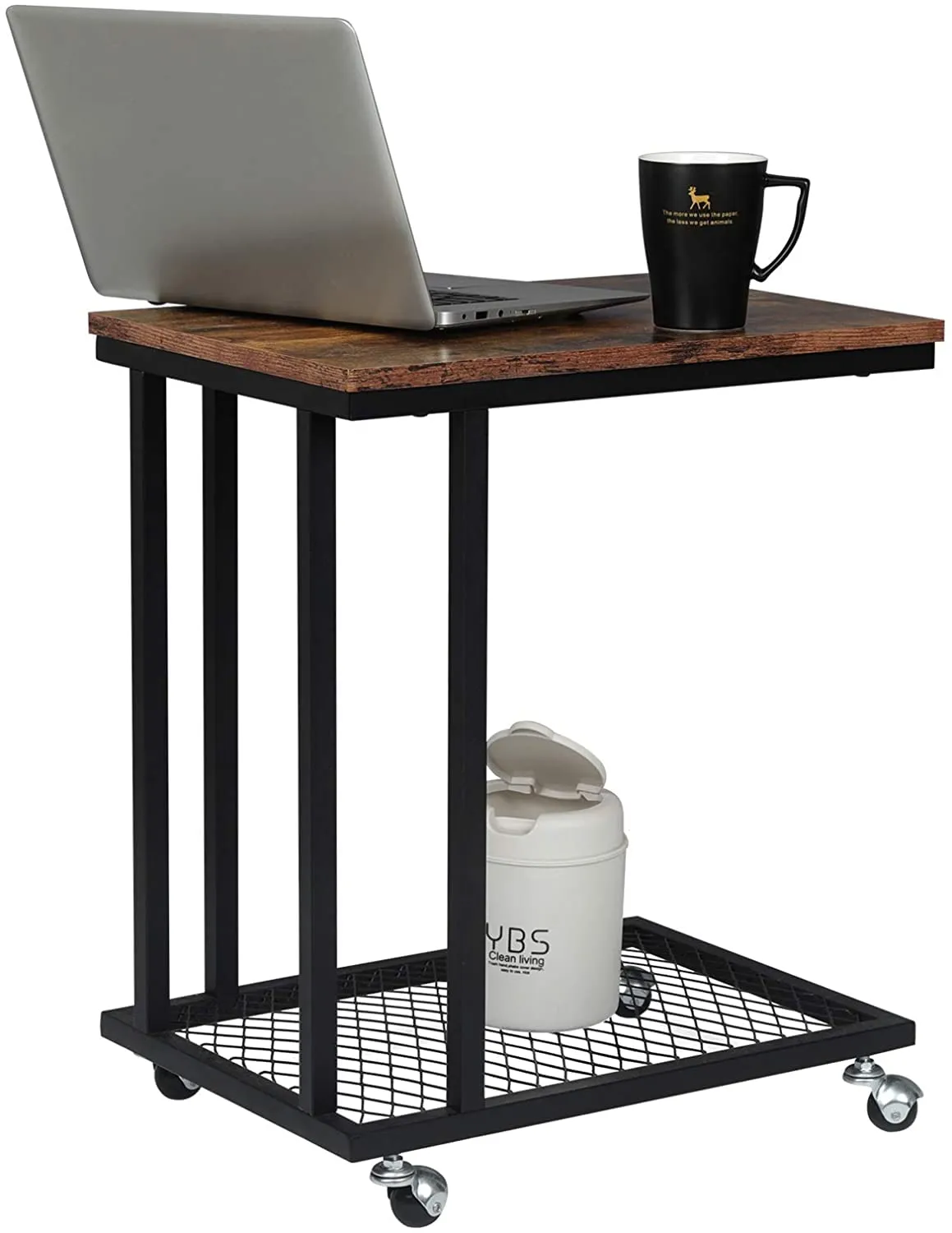 INDIAN DECOR 48208 Classic Metal Sofa Side Table Coffee Table Sofa Side Table with Wheels Small Coffee Table in MDF and Iron - Black