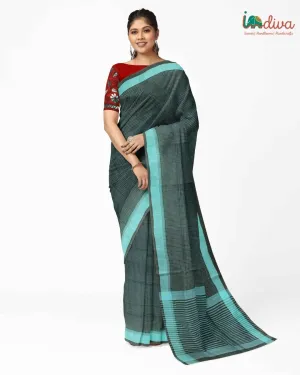Indiva Bottle Green Andhra Handloom Checks Cotton Saree