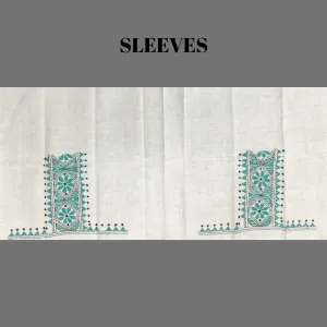 Indiva Handcrafted White & Green Kantha Blouse Piece