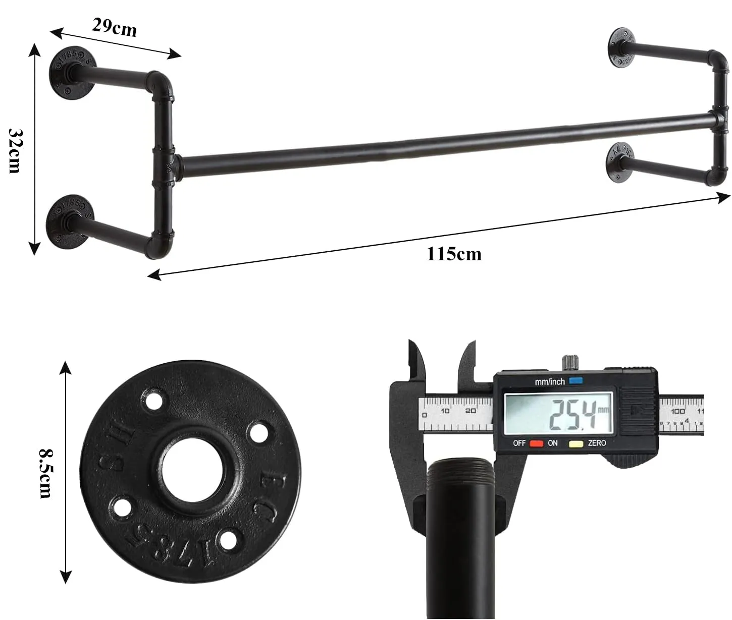 Industrial Pipe Garment Bar - 115CM