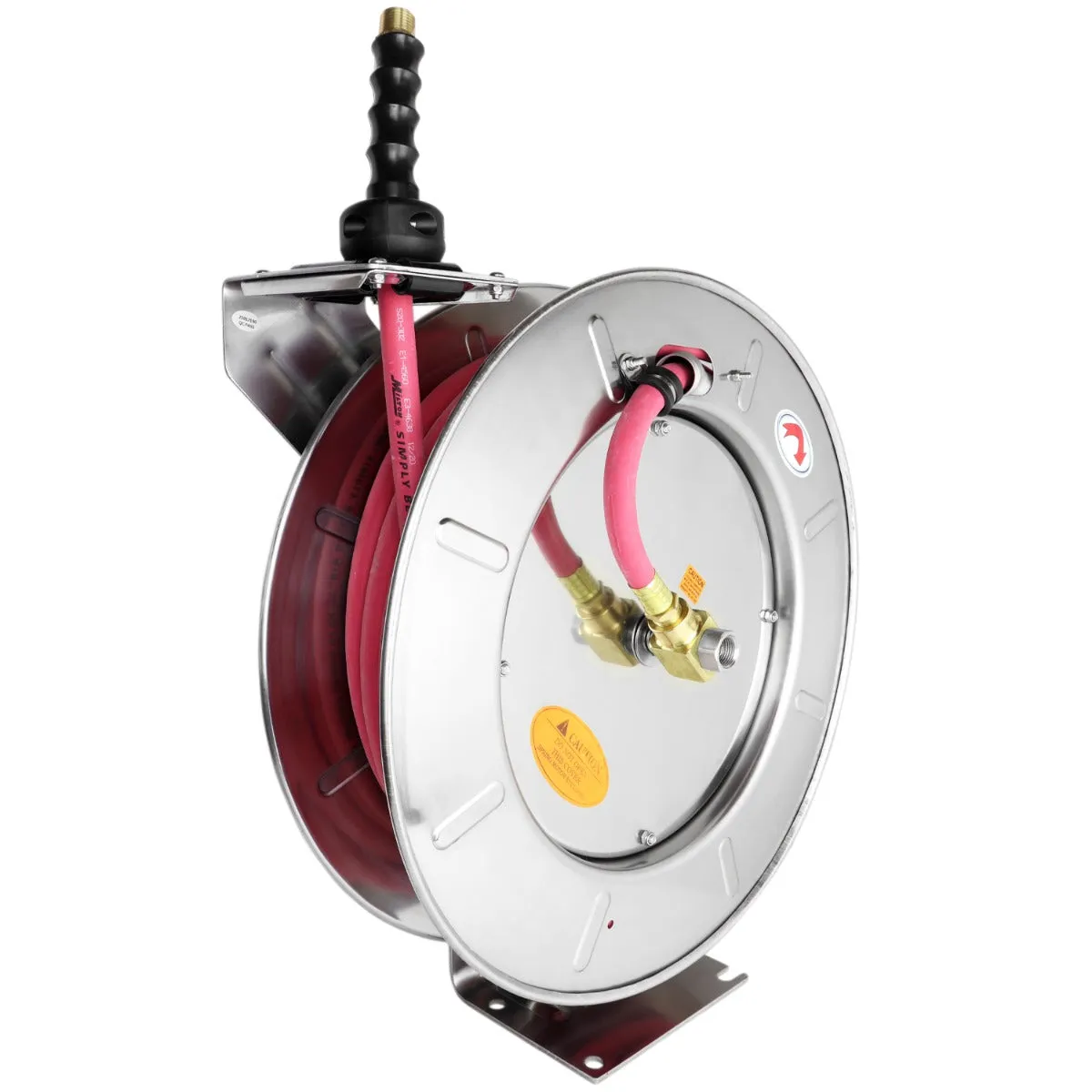 Industrial Stainless Steel Hose Reel Retractable, 1/2" ID x 50' Ultra-Lightweight Rubber Hose w/ 3/8" NPT, 300 PSI