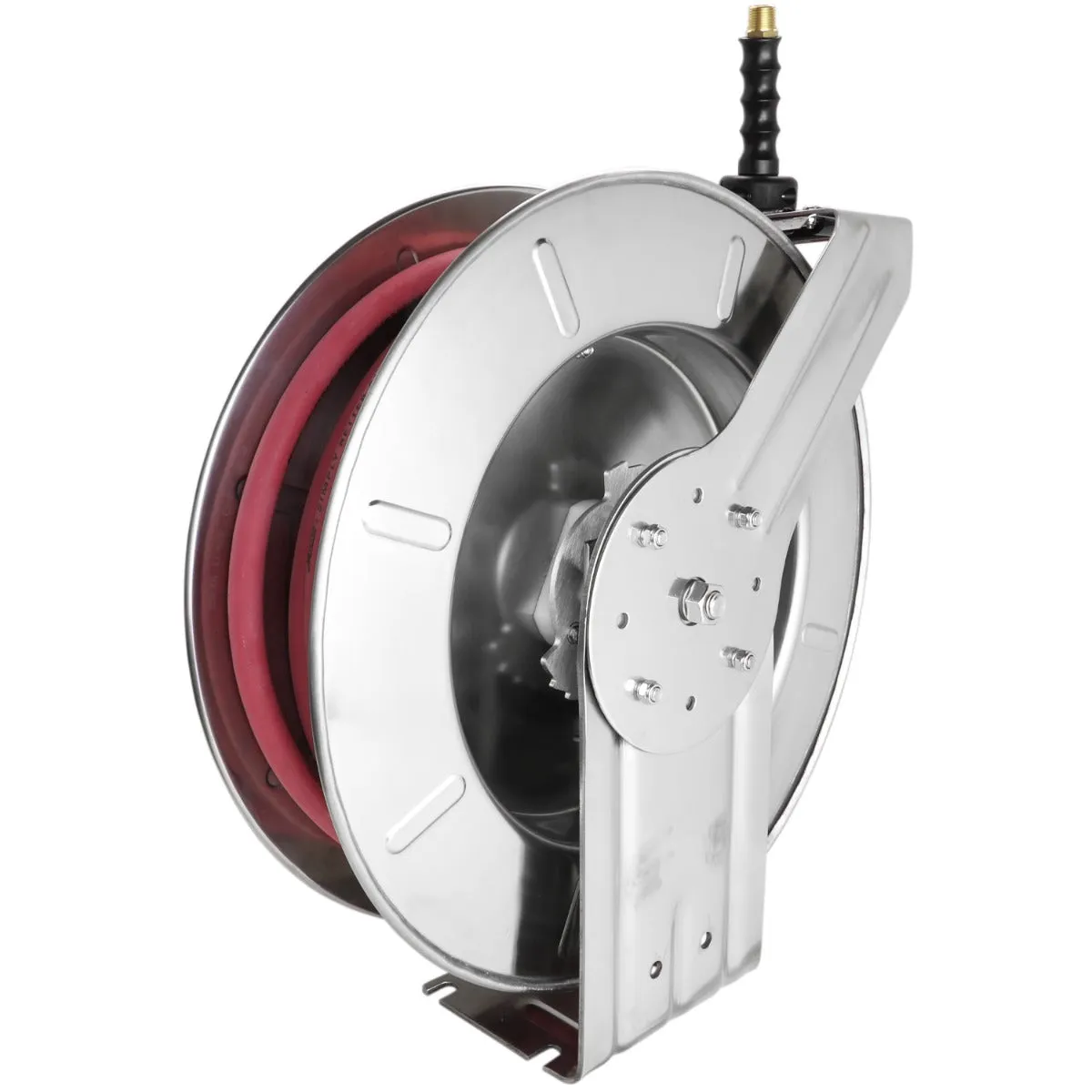 Industrial Stainless Steel Hose Reel Retractable, 3/8" ID x 50' EPDM Hose w/ 1/4" NPT, 300 PSI