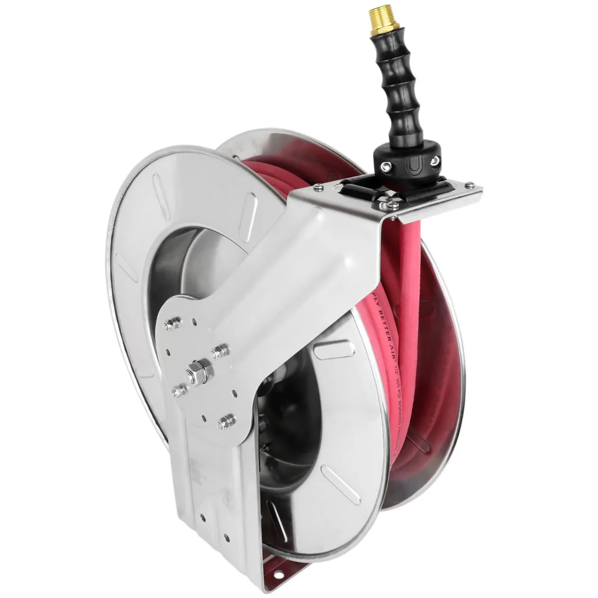 Industrial Stainless Steel Hose Reel Retractable, 3/8" ID x 50' EPDM Hose w/ 1/4" NPT, 300 PSI